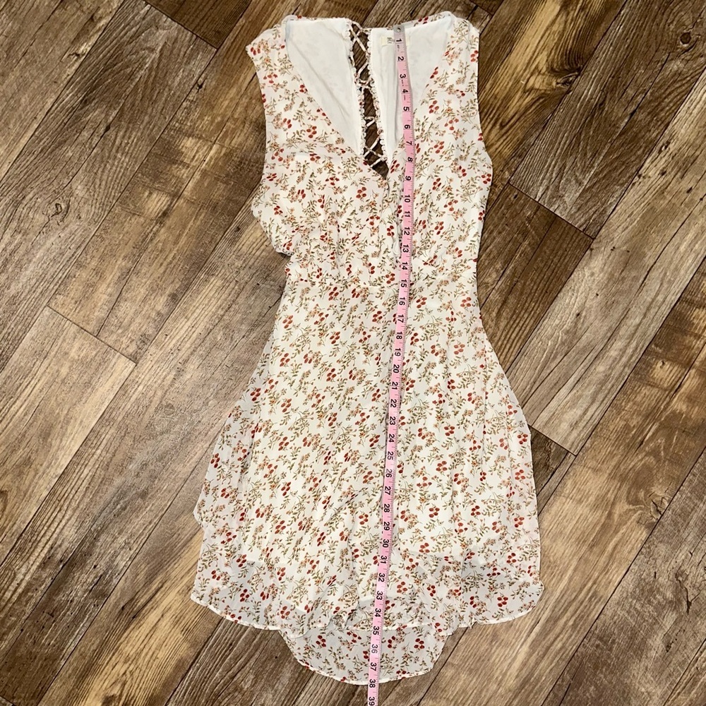 Miss Me Cream Floral Mini Dress with Lace-Up Back - Picture 16 of 16